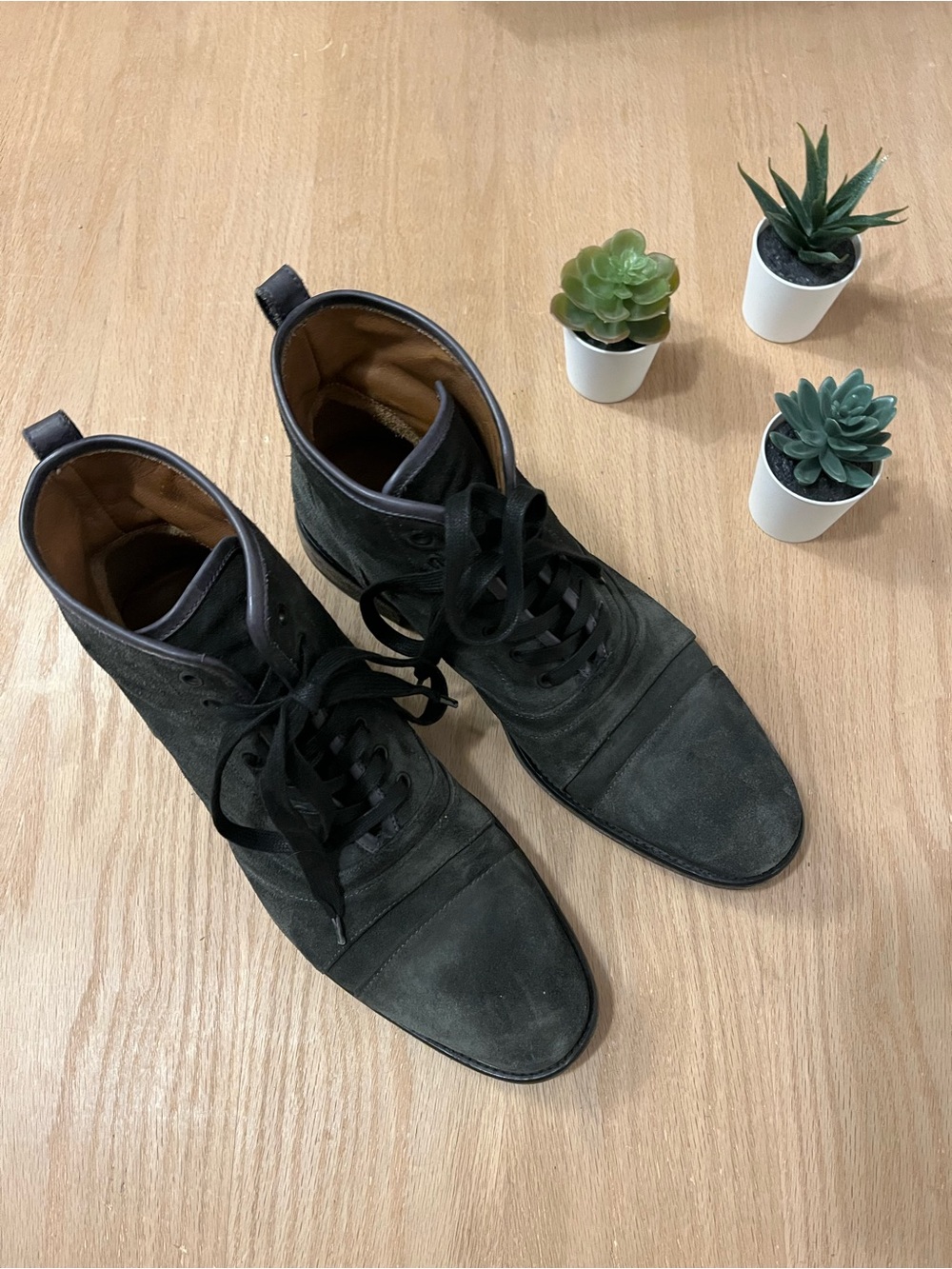John Varvatos Fleetwood Grey Suede Leather Lace Up Mens Luxury Boots